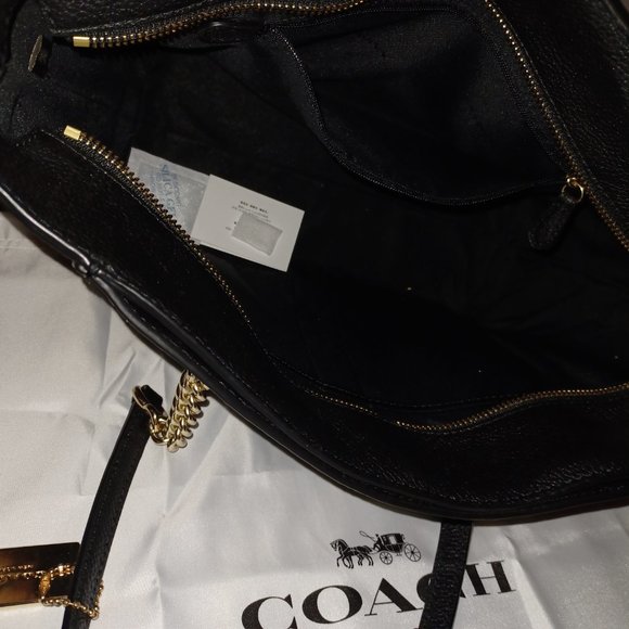 MEDIUM BLACK LEATHER COACH TOTE - Picture 3 of 7